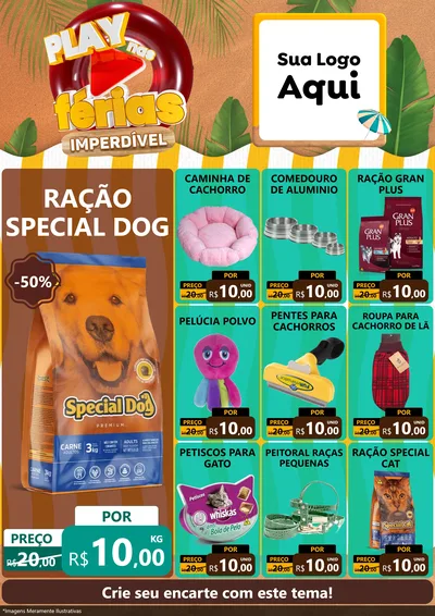Modelo de Encarte para Encarte A4 Vertical com o tema Play Nas Férias Imperdível para Pet Shop