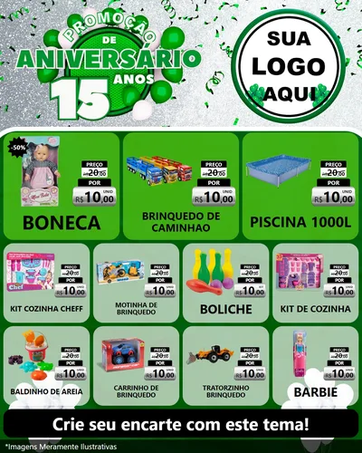 Modelo de Rede Social para Feed Instagram com o tema Promoção de Aniversário - 15 Anos para Brinquedos