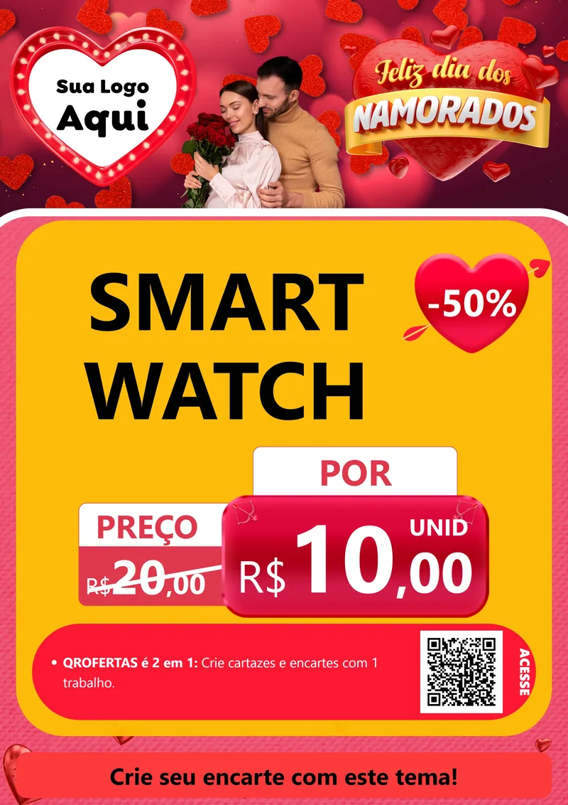 Modelo de Cartaz para Cartaz A4 Vertical com o tema Feliz Dia Dos Namorados para Informática