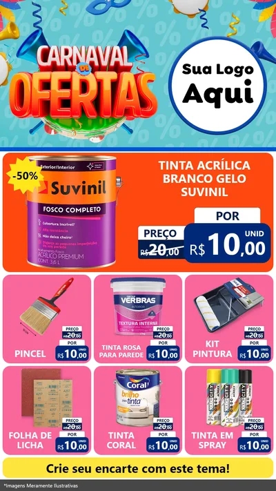 Modelo de Rede Social para Stories com o tema Carnaval de Ofertas para Tintas e Ferramentas