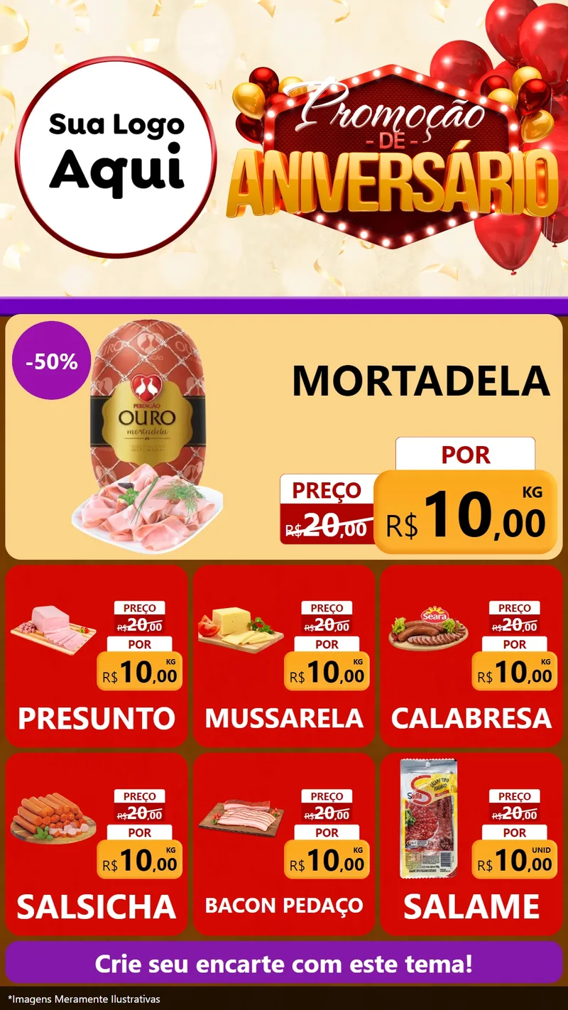 Modelo de Rede Social para Stories com o tema Promoção de Aniversário para Frios e Laticínios