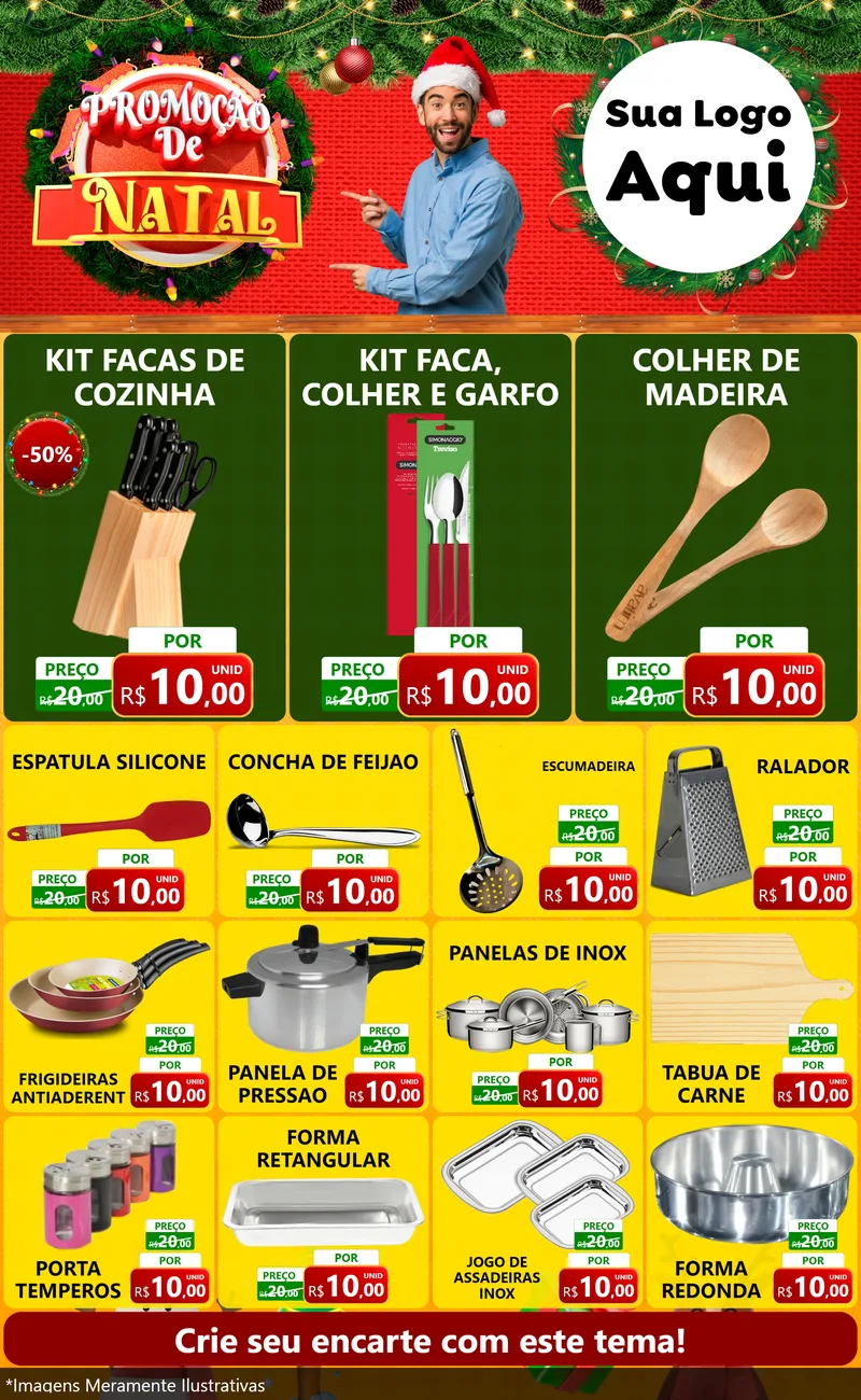 Modelo de Encarte para Encarte Grande com o tema Promoção de Natal para Utilidades Domésticas