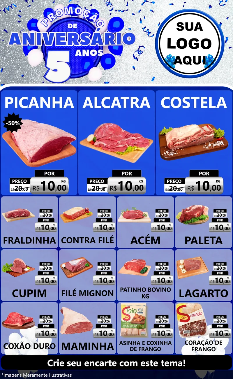 Modelo de Encarte para Encarte Grande com o tema Promoção de Aniversário - 5 Anos para Açougue