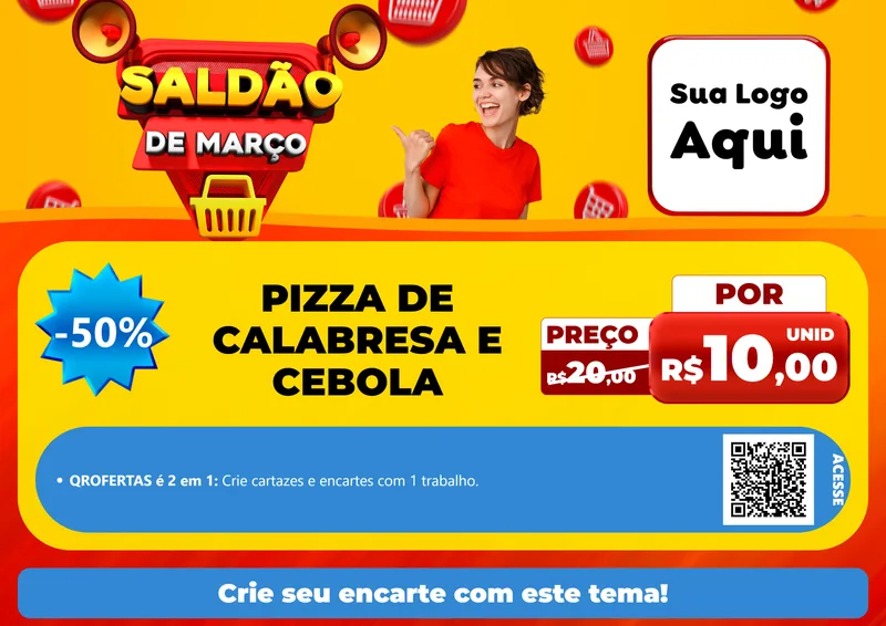 Modelo de Cartaz para Cartaz A4 Horizontal com o tema Saldão de Março para Pizzaria