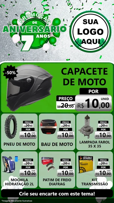 Modelo de Rede Social para Stories com o tema Promoção de Aniversário - 7 Anos para Moto peças