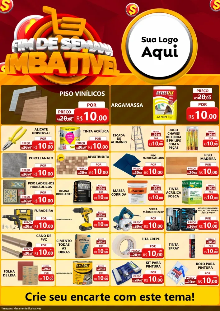 Modelo de Encarte para Encarte A4 Vertical com o tema Fim de Semana Imbatível para Material para Construção