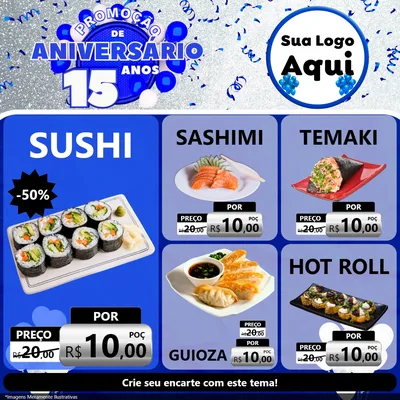 Modelo de Rede Social para Feed Facebook com o tema Promoção de Aniversário - 15 Anos para Comida japonesa