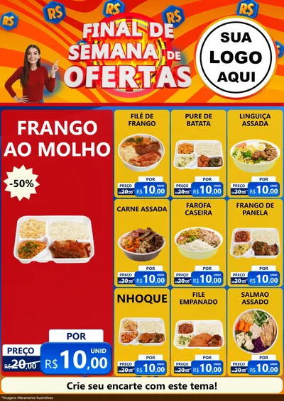 Modelo de Encarte para Encarte A4 Vertical com o tema Final de Semana de Ofertas para Restaurante