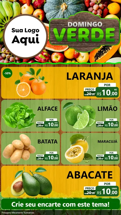 Modelo de TV para TV Vertical com o tema Domingo Verde para Hortifrúti