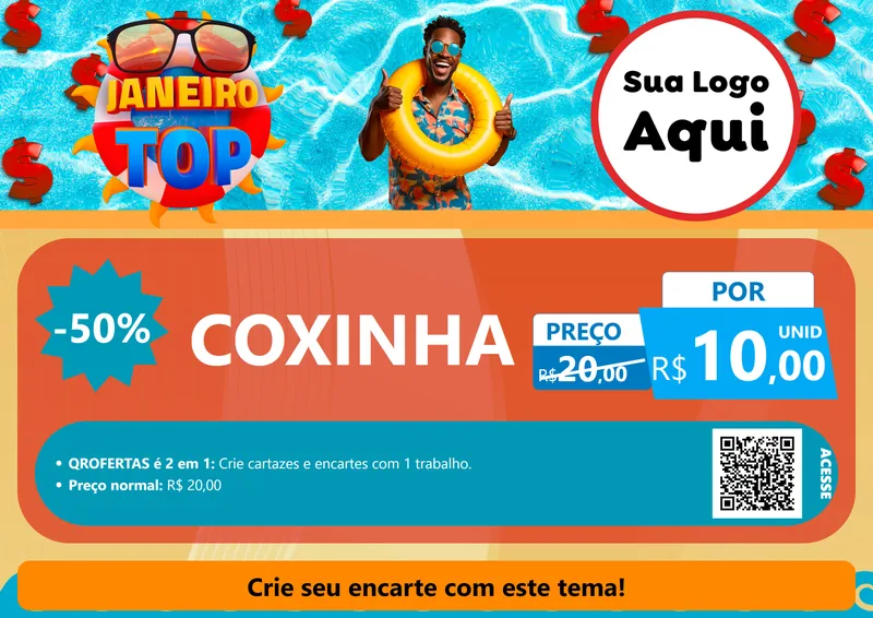Modelo de Cartaz para Cartaz A4 Horizontal com o tema Janeiro Top para Salgadaria