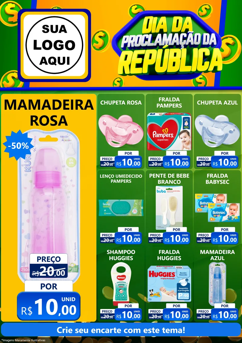 Modelo de Encarte para Encarte A4 Vertical com o tema Dia Da Proclamação da República para Bebês