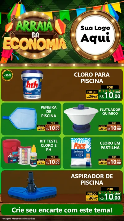 Modelo de TV para TV Vertical com o tema Arraiá de Economia para Produtos para Piscina