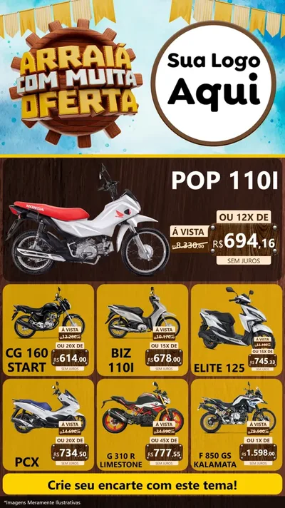 Modelo de Rede Social para Stories com o tema Ofertas de São João - Junina para Concessionaria de Motos