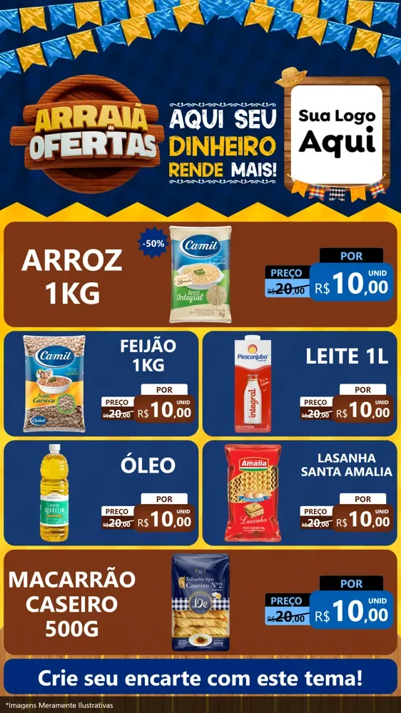 Modelo de TV para TV Vertical com o tema Arraiá de Ofertas - Junina para Supermercado