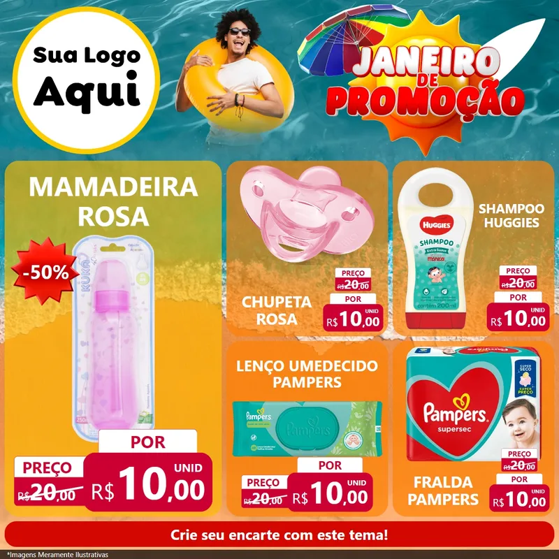 Modelo de Rede Social para Feed Facebook com o tema Janeiro de Promoção para Bebês