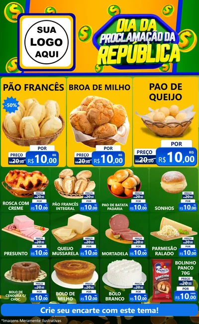 Modelo de Encarte para Encarte Grande com o tema Dia Da Proclamação da República para Padaria