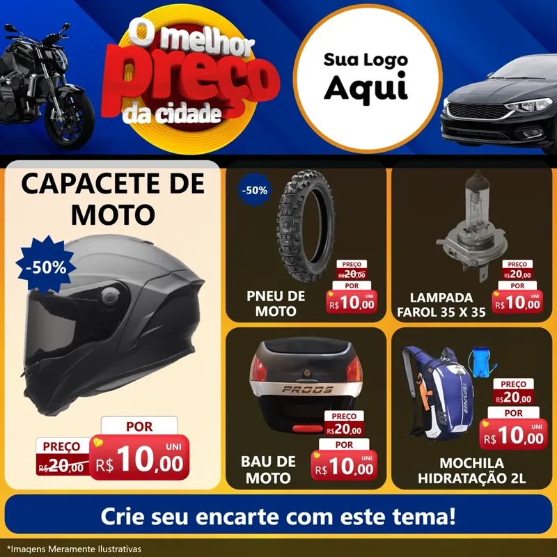 Modelo de Rede Social para Feed Facebook com o tema O Melhor Preço da Cidade - Auto e Motopeças para Moto peças