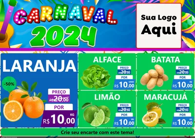 Modelo de Encarte para Encarte A4 Horizontal com o tema Carnaval 2027 para Hortifrúti