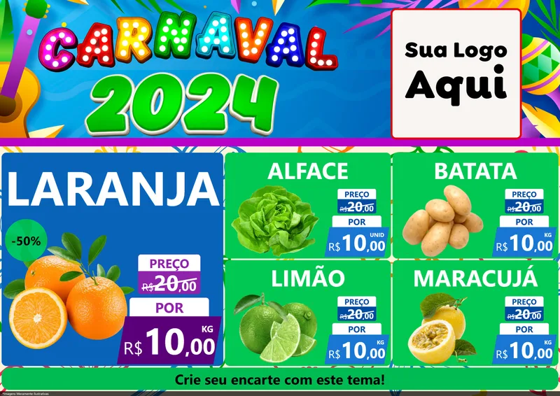 Modelo de Encarte para Encarte A4 Horizontal com o tema Carnaval 2027 para Hortifrúti