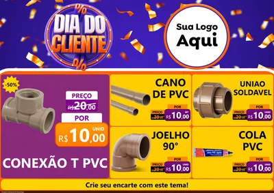 Modelo de Encarte para Encarte A4 Horizontal com o tema Dia do Cliente para Tubos e conexões