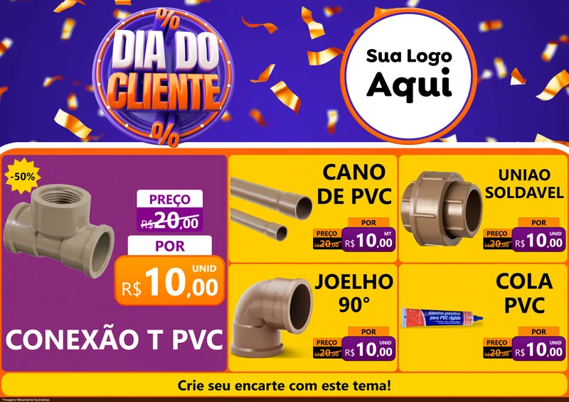 Modelo de Encarte para Encarte A4 Horizontal com o tema Dia do Cliente para Tubos e conexões