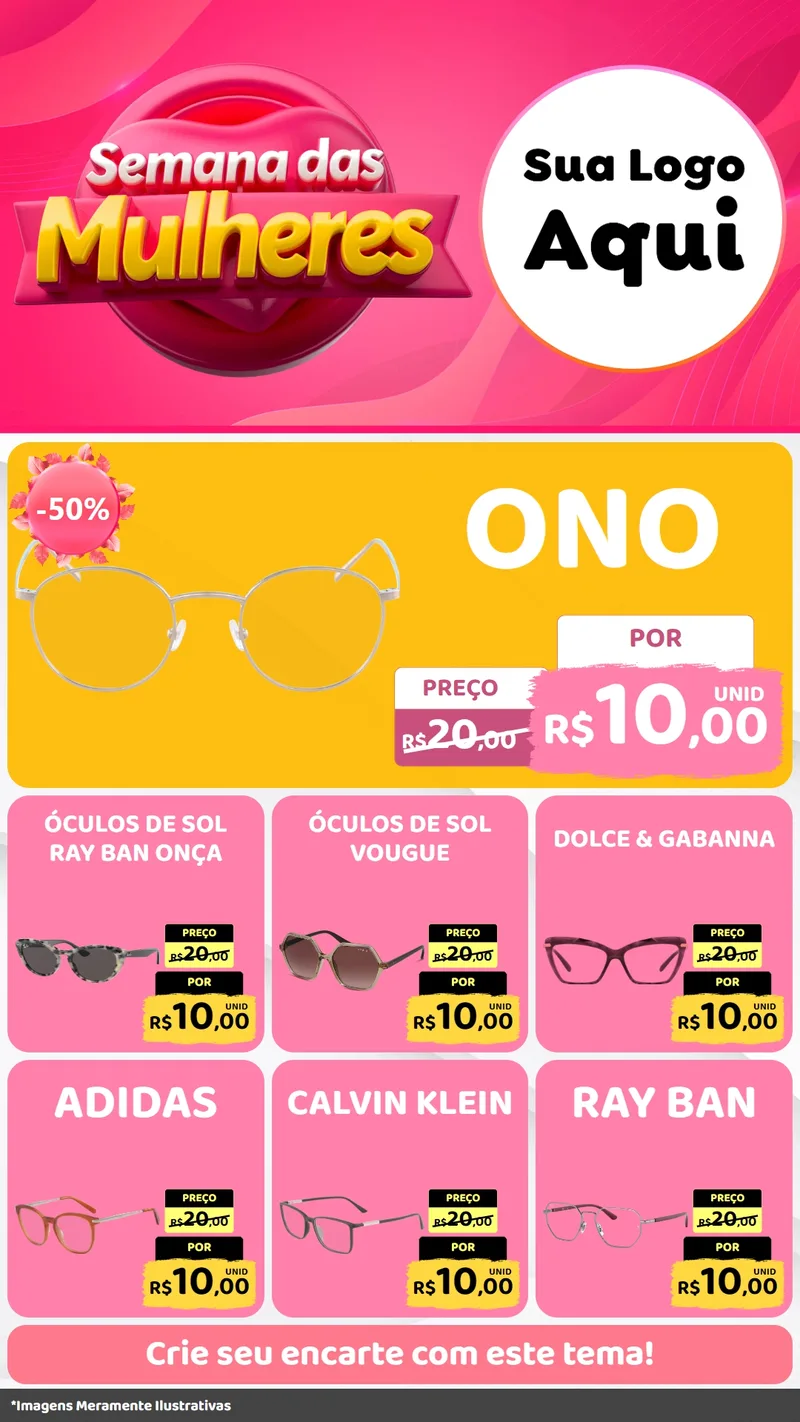 Modelo de Rede Social para Stories com o tema Semana das Mulheres para Óticas