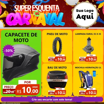 Modelo de Rede Social para Feed Facebook com o tema Super Esquenta de Carnaval para Moto peças