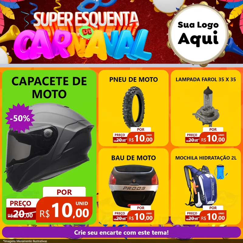 Modelo de Rede Social para Feed Facebook com o tema Super Esquenta de Carnaval para Moto peças