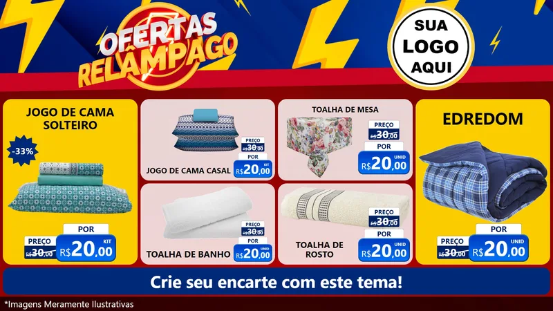 Modelo de TV para TV Horizontal com o tema Ofertas Relâmpago para Cama, Mesa e Banho