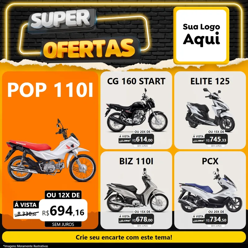 Modelo de Rede Social para Feed Facebook com o tema Super Ofertas para Concessionaria de Motos