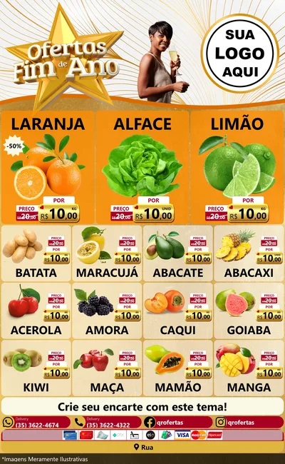 Modelo de Encarte para Encarte Grande com o tema Ofertas Fim de Ano para Hortifrúti