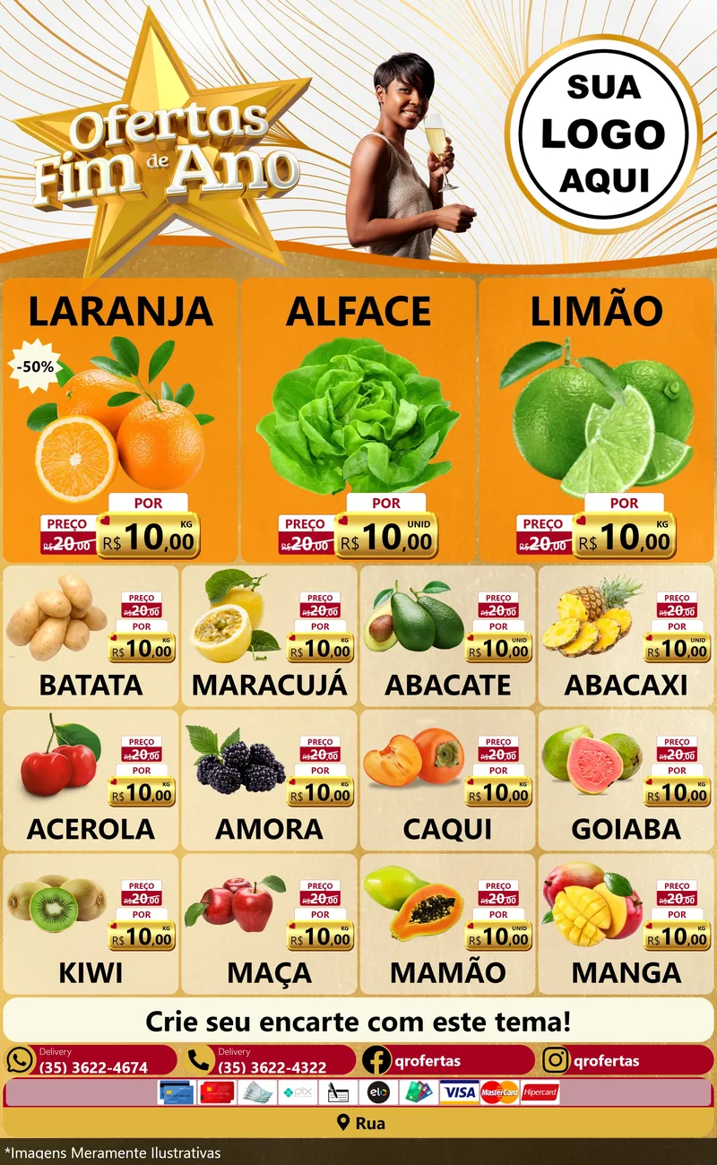 Modelo de Encarte para Encarte Grande com o tema Ofertas Fim de Ano para Hortifrúti