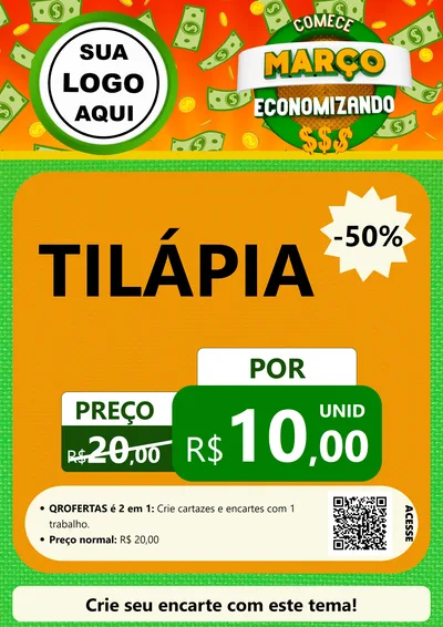 Modelo de Cartaz para Cartaz A4 Vertical com o tema Comece Março Economizando para Peixaria