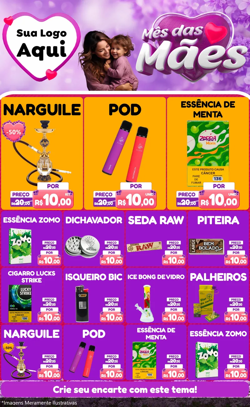 Modelo de Encarte para Encarte Grande com o tema Mês das Mães para Tabacaria