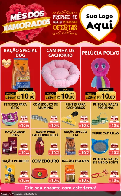 Modelo de Encarte para Encarte Grande com o tema Mês dos Namorados para Pet Shop