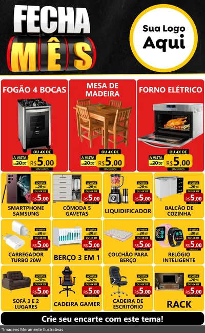 Modelo de Encarte para Encarte Grande com o tema Fecha Mês para Móveis e Eletro