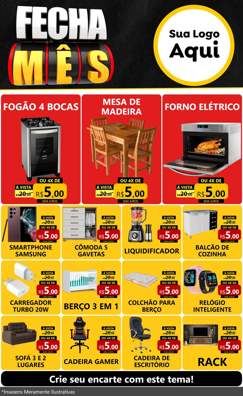Modelo de Encarte para Encarte Grande com o tema Fecha Mês para Móveis e Eletro