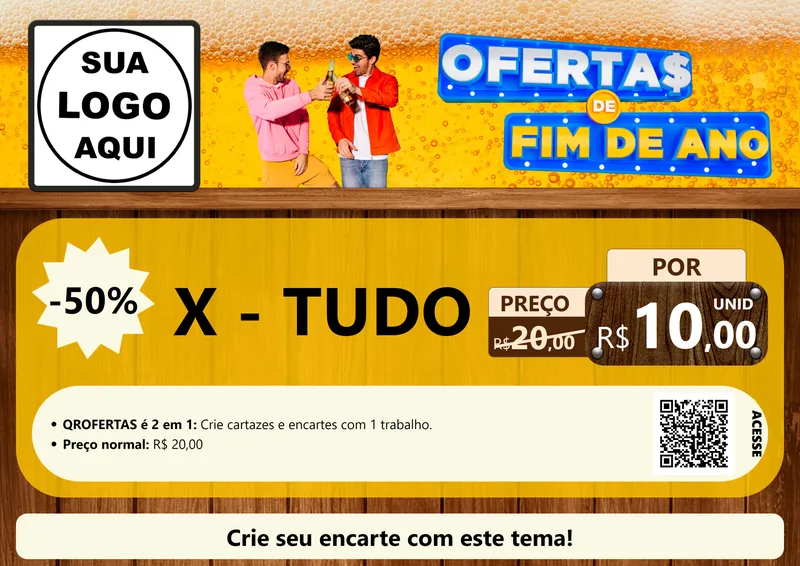 Modelo de Cartaz para Cartaz A4 Horizontal com o tema Ofertas de Fim de Ano para Hamburgueria