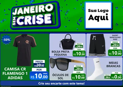 Modelo de Encarte para Encarte A4 Horizontal com o tema Janeiro Sem Crise para Roupas e acessórios