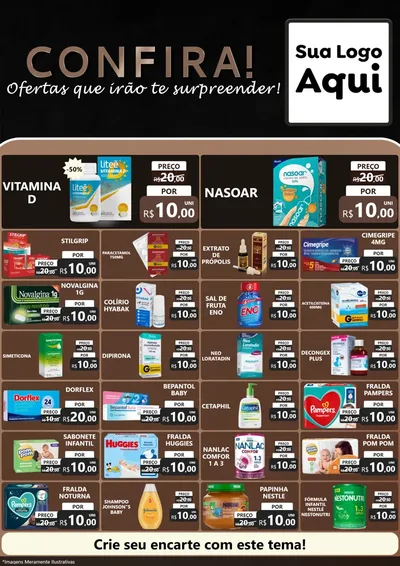 Modelo de Encarte para Encarte A4 Vertical com o tema Confira! Ofertas que irão te surpreender! para Farmácia