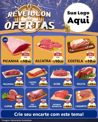 Modelo de Rede Social para Feed Instagram com o tema Réveillon de Ofertas para Açougue