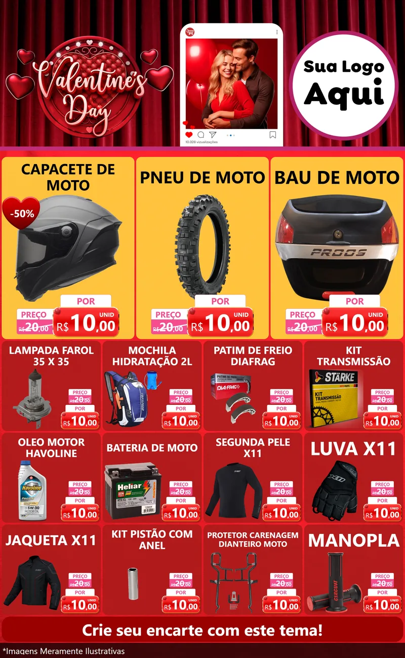 Modelo de Encarte para Encarte Grande com o tema Valentine's Day para Moto peças