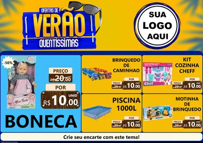 Modelo de Encarte para Encarte A4 Horizontal com o tema Ofertas de Verão Quentíssimas para Brinquedos
