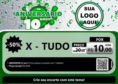 Modelo de Cartaz para Cartaz A4 Horizontal com o tema Promoção de Aniversário - 10 Anos para Hamburgueria
