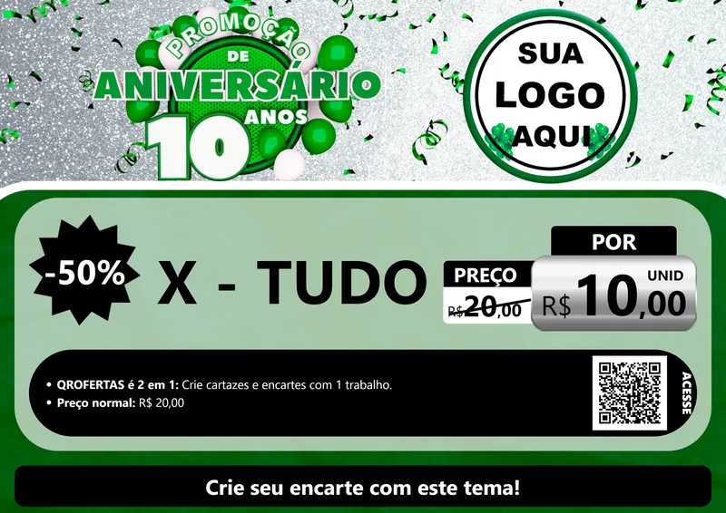 Modelo de Cartaz para Cartaz A4 Horizontal com o tema Promoção de Aniversário - 10 Anos para Hamburgueria