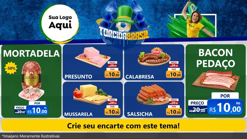 Modelo de TV para TV Horizontal com o tema Torcida Brasil - Copa para Frios e Laticínios