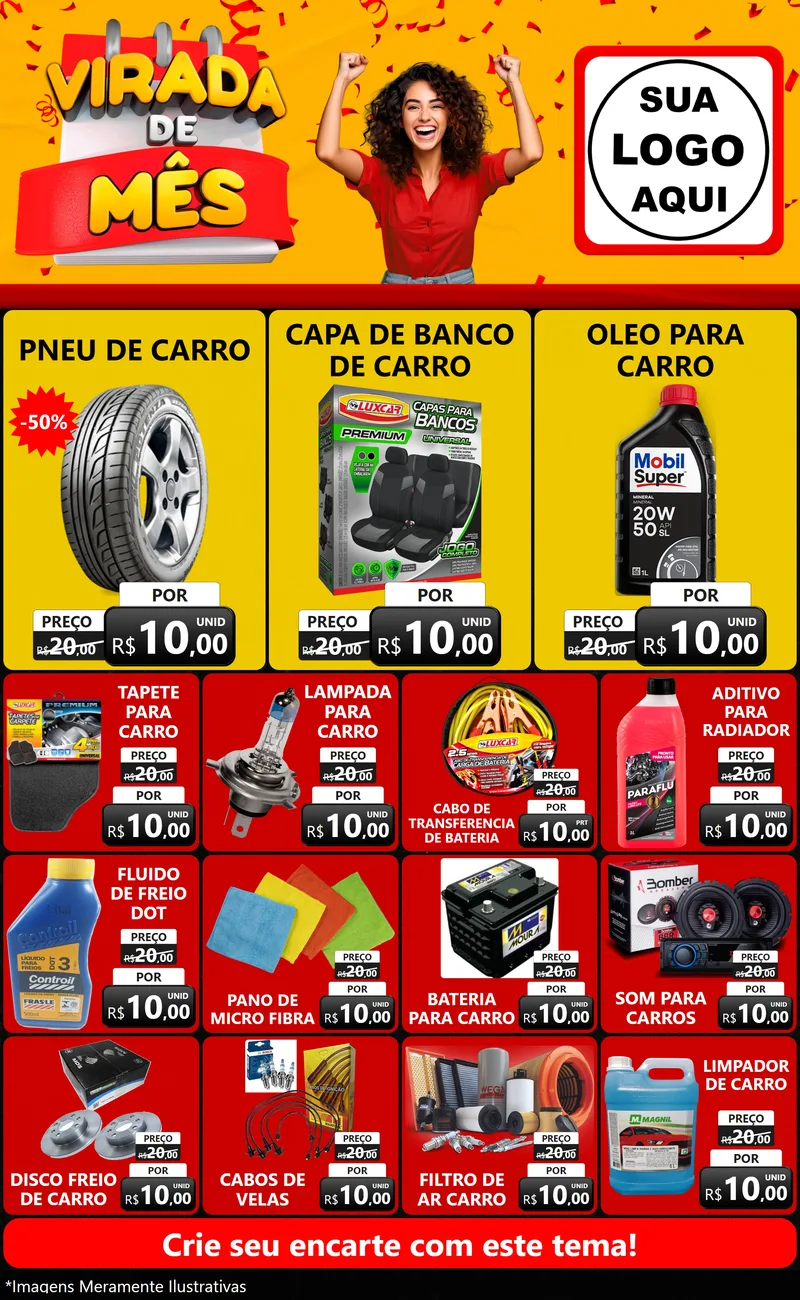 Modelo de Encarte para Encarte Grande com o tema Virada de Mês para Auto peças