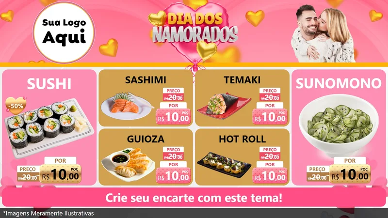 Modelo de TV para TV Horizontal com o tema Dia dos Namorados para Comida japonesa
