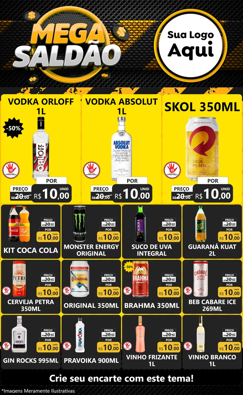 Modelo de Encarte para Encarte Grande com o tema Mega Saldão para Distribuidora de bebidas