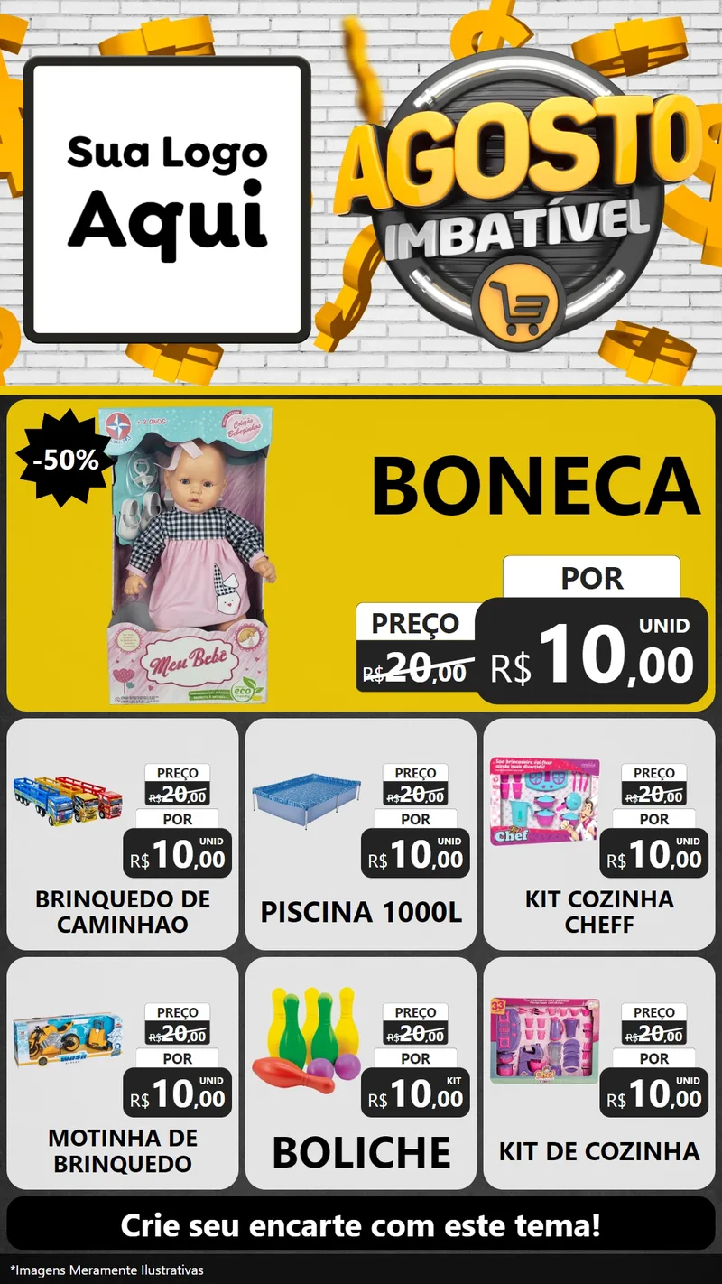 Modelo de Rede Social para Stories com o tema Agosto imbatível para Brinquedos